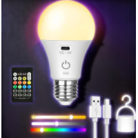 LED-лампа E27 A65 акумуляторна RGB з пультом і вбудованим акумулятором