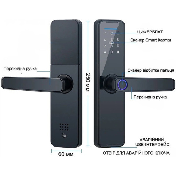 Дверной замок AND 5323 5575 умная ручка с биометрией и Bluetooth доступом