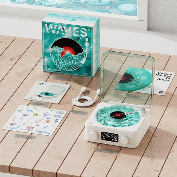 Ночник Vinyl Waves Player с эффектом морских волн, LED лампа с Bluetooth колонкой