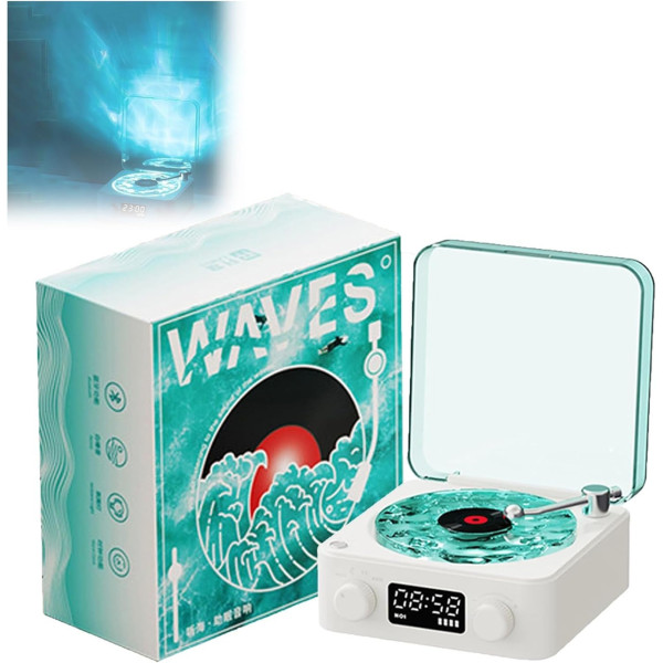 Ночник Vinyl Waves Player с эффектом морских волн, LED лампа с Bluetooth колонкой