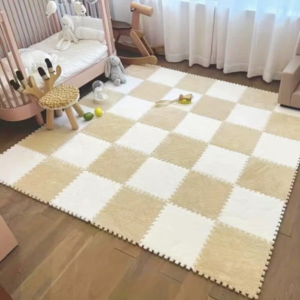Мягкий коврик пазл детский 10 шт 30×30×1,5 см белый беж, напольный EVA коврик с плюшевым слоем