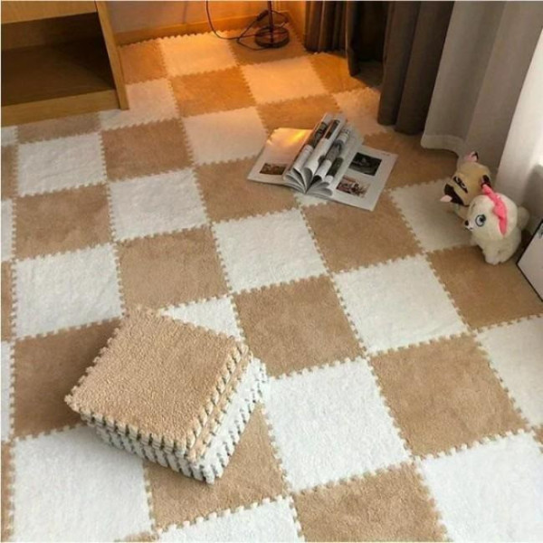Мягкий коврик пазл детский 10 шт 30×30×1,5 см белый беж, напольный EVA коврик с плюшевым слоем