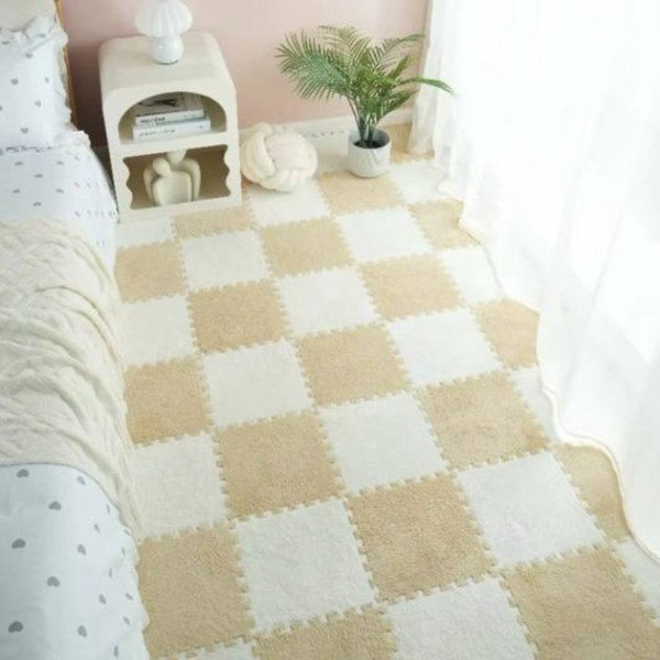 Мягкий коврик пазл детский 10 шт 30×30×1,5 см белый беж, напольный EVA коврик с плюшевым слоем