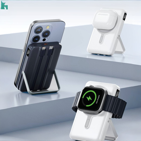 Внешний аккумулятор 20000 mAh 22.5W с беспроводной зарядкой MagSafe и кабелями белый