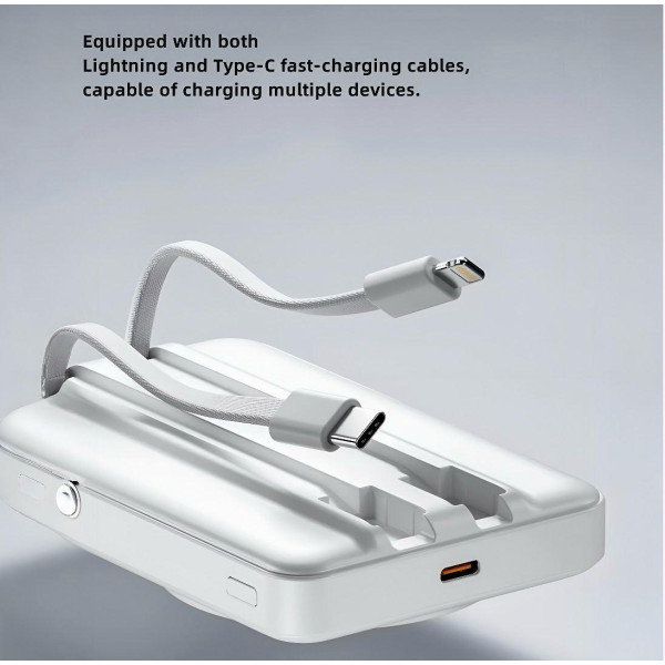 Внешний аккумулятор 20000 mAh 22.5W с беспроводной зарядкой MagSafe и кабелями белый