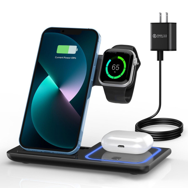 Станція зарядна 3в1 Proda PD-W19, бездротова зарядка для телефона та годинника з підставкою