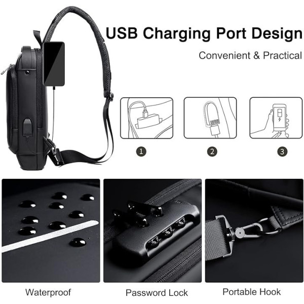 Мужская сумка через плечо XL-1515 слинг городская большая USB зарядка кодовый замок Oxford