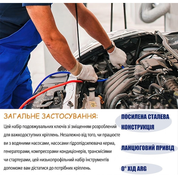 Ключ AND Tool трещоточный удлиненный универсальный с храповым механизмом и адаптерами 1/2 3/8 1/4