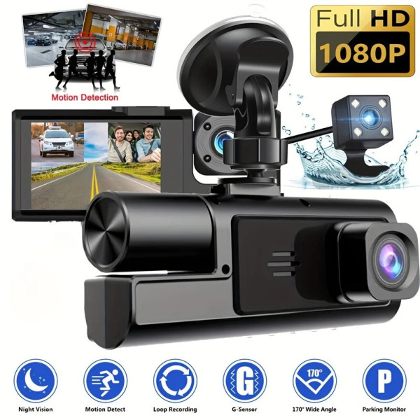 Видеорегистратор для авто A22 3 камеры FullHD WiFi ночная съемка задняя камера датчик движения удара запись