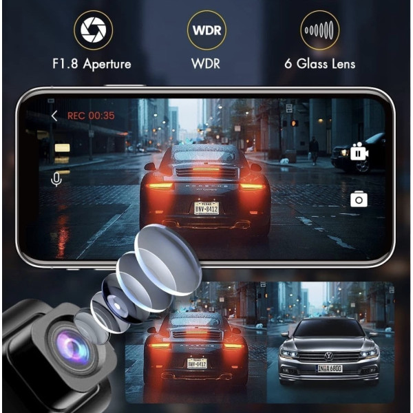 Видеорегистратор для авто A22 3 камеры FullHD WiFi ночная съемка задняя камера датчик движения удара запись