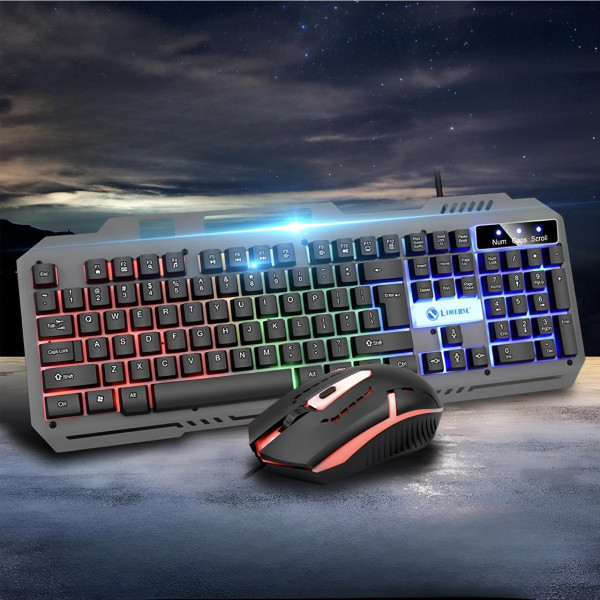 Игровой комплект клавиатура и мышь T25 USB RGB проводной подсветка металл основание подставка смартфон черный