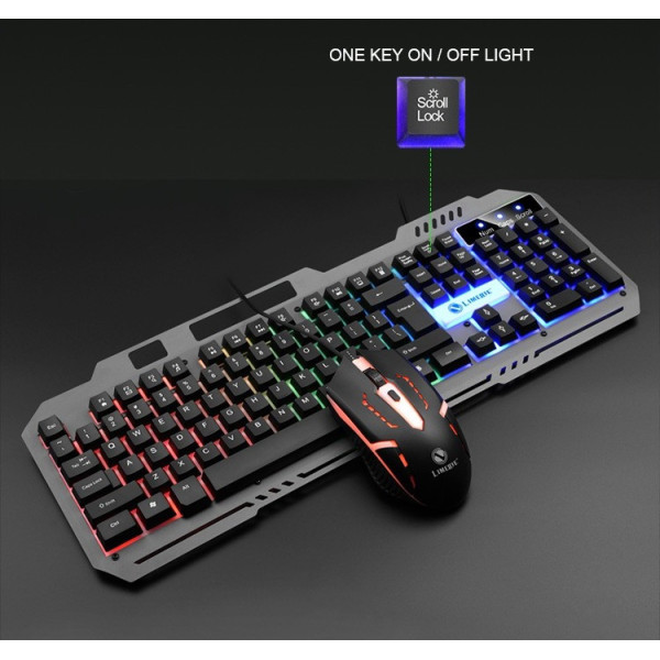 Игровой комплект клавиатура и мышь T25 USB RGB проводной подсветка металл основание подставка смартфон черный