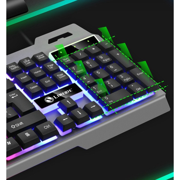 Игровой комплект клавиатура и мышь T25 USB RGB проводной подсветка металл основание подставка смартфон черный