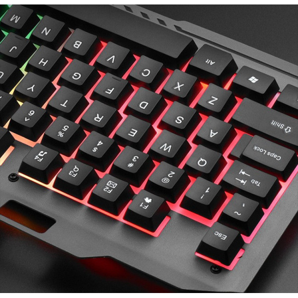 Игровой комплект клавиатура и мышь T25 USB RGB проводной подсветка металл основание подставка смартфон черный