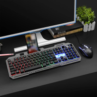 Игровой комплект клавиатура и мышь T25 USB RGB проводной подсветка металл основание подставка смартфон черный