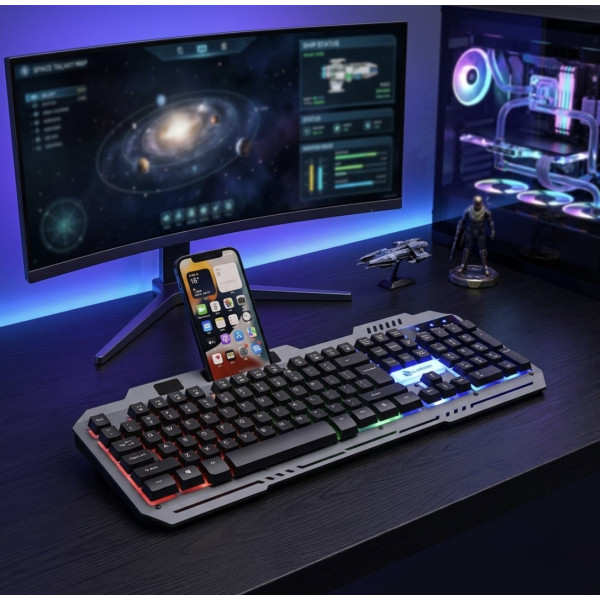 Игровая клавиатура и мышь T750 USB RGB проводной комплект подсветка мультимедийные клавиши черный ПК