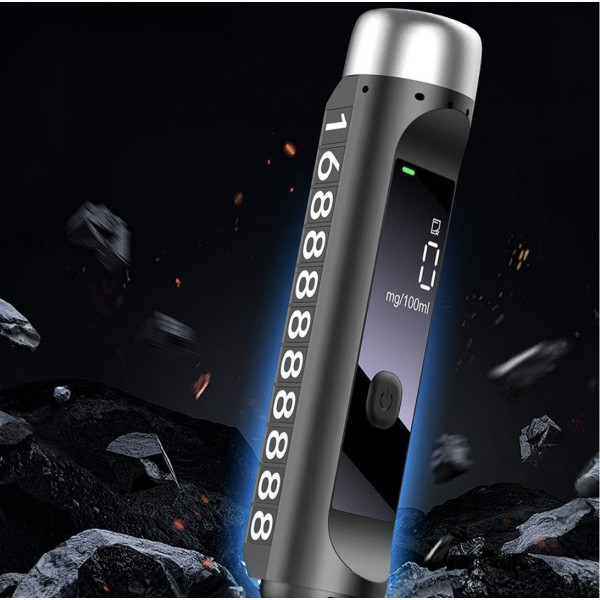 Алкотестер цифровой 3 в 1 LED USB Type-C парковка аварийный молоток номер телефона черный
