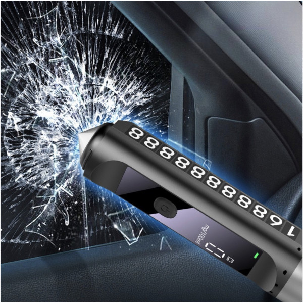Алкотестер цифровой 3 в 1 LED USB Type-C парковка аварийный молоток номер телефона черный