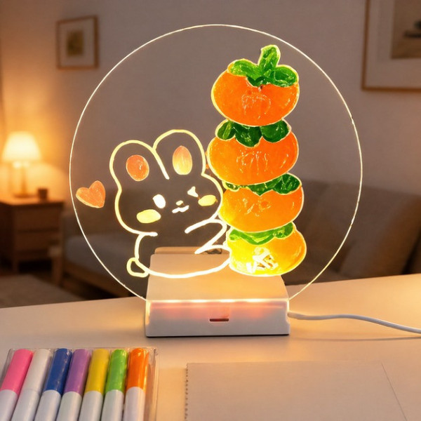 Доска для заметок светильник LED круглая 20 см USB питание маркер ночник AND 5803