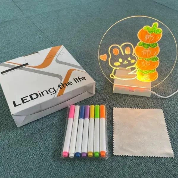 Доска для заметок светильник LED круглая 20 см USB питание маркер ночник AND 5803