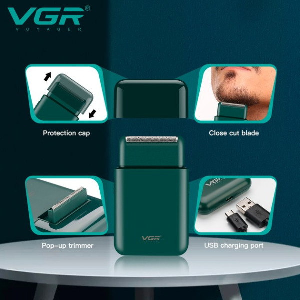 Электробритва аккумуляторная VGR V-390 с сеточной системой бритья выдвижным триммером USB Type-C для комфортного ухода