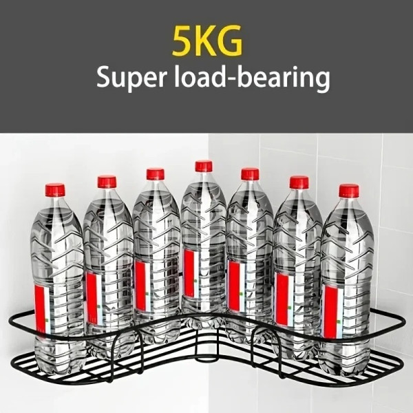 Настенная угловая полка Storage Rack AND-054, комплект 2 металлических органайзеров без сверления для ванной и кухни, черная