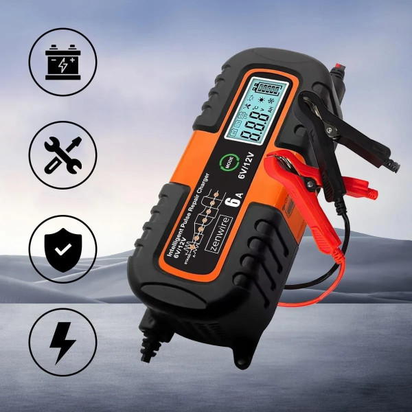 Автоматическая зарядка Charger 6V/12V для аккумуляторов автомобиля с LCD экраном и функцией восстановления