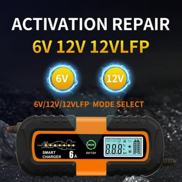 Автоматическая зарядка Charger 6V/12V для аккумуляторов автомобиля с LCD экраном и функцией восстановления