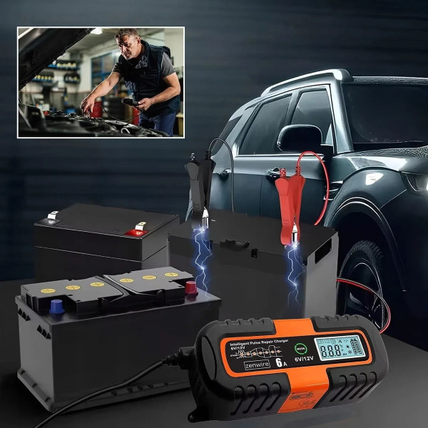 Автоматическая зарядка Charger 6V/12V для аккумуляторов автомобиля с LCD экраном и функцией восстановления