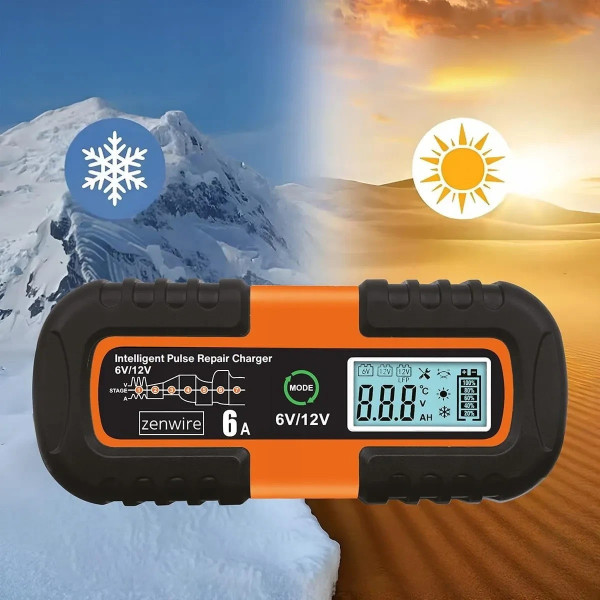 Автоматическая зарядка Charger 6V/12V для аккумуляторов автомобиля с LCD экраном и функцией восстановления