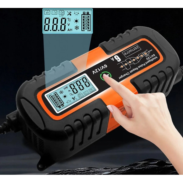 Автоматическая зарядка Charger 6V/12V для аккумуляторов автомобиля с LCD экраном и функцией восстановления