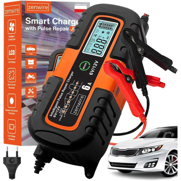 Автоматическая зарядка Charger 6V/12V для аккумуляторов автомобиля с LCD экраном и функцией восстановления