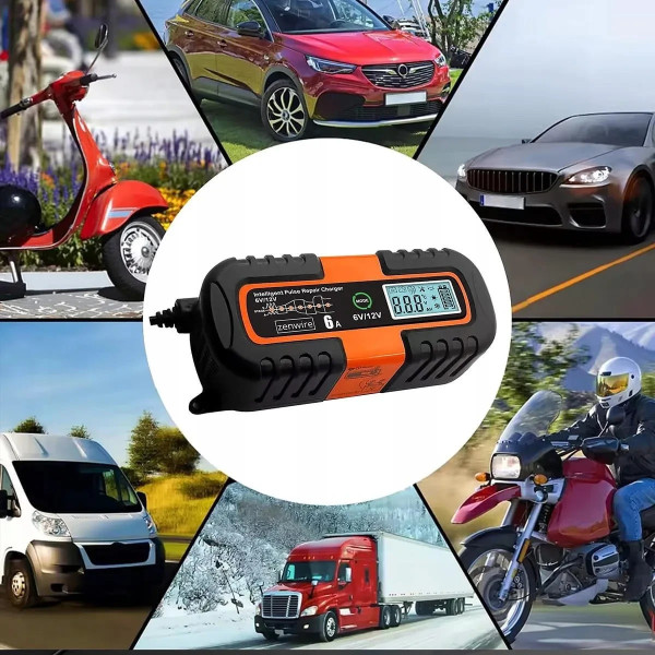Автоматическая зарядка Charger 6V/12V для аккумуляторов автомобиля с LCD экраном и функцией восстановления