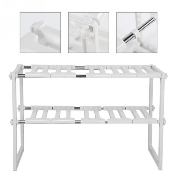 Полка-органайзер Kitchen Rack 38–70 см, регулируемый стеллаж для хранения под раковину на кухне, белый