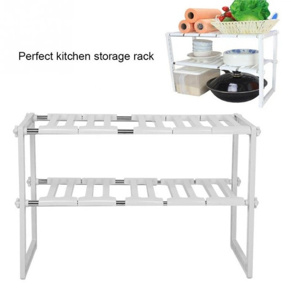 Полка-органайзер Kitchen Rack 38–70 см, регулируемый стеллаж для хранения под раковину на кухне, белый