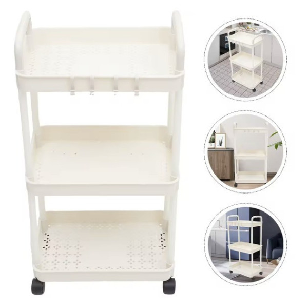 Пластиковая этажерка Kitchen Storage Rack на колесах 3 яруса для хранения в кухне ванной и офисе 41×25×72 см