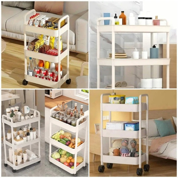 Пластиковая этажерка Kitchen Storage Rack на колесах 3 яруса для хранения в кухне ванной и офисе 41×25×72 см