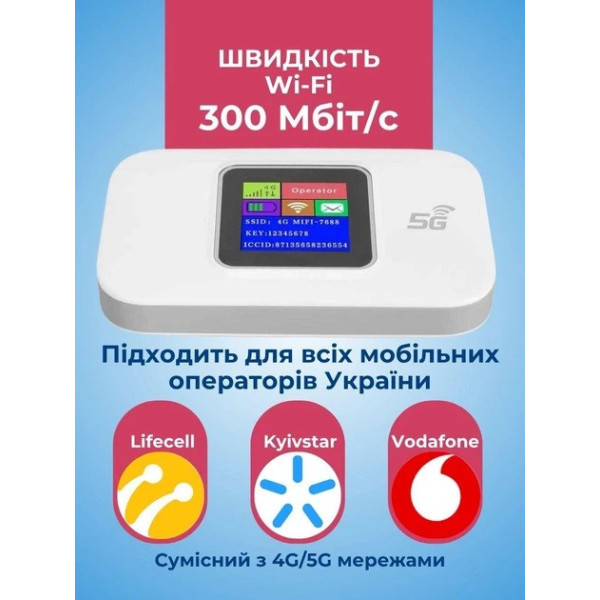 Портативный модем 4G/5G Wi-Fi с экраном аккумулятором 3000 мАч SIM-карта подключение до 10 устройств