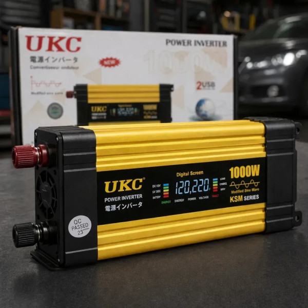 Инвертор напряжения KSM 1000W 12V LCD + 2 USB преобразователь 12В 220В автомобильный с экраном