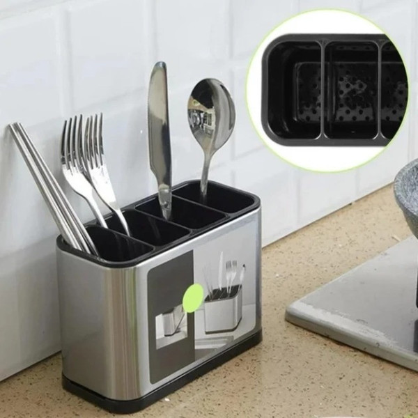 Кухонный органайзер Stainless Steel 4 секции для ложек вилок ножей сушилка компактная кухня 110з