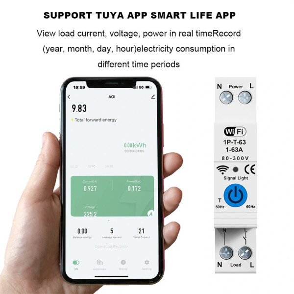 Wi-Fi автомат DL-506 63A умный выключатель защиты с измерением энергии Tuya Smart