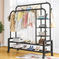 Стійка для одягу Multipurpose Hanger металева подвійна з полицями підлогова чорна