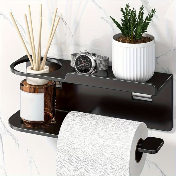 Держатель туалетной бумаги металлический настенный с полкой органайзер для ванной комнаты