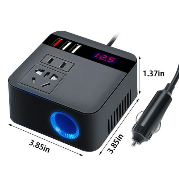 Преобразователь напряжения 150 Вт автомобильный с 3 USB портами и адаптером прикуривателя 12В/24В