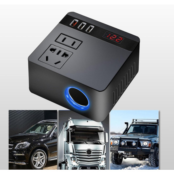 Преобразователь напряжения 150 Вт автомобильный с 3 USB портами и адаптером прикуривателя 12В/24В