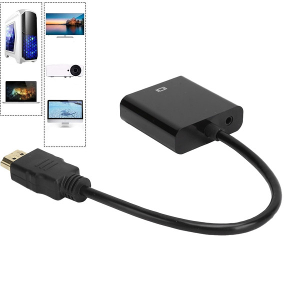 Переходник HDMI на VGA и AV с аудио конвертер для монитора проектора Full HD черный