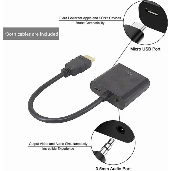 Переходник HDMI на VGA и AV с аудио конвертер для монитора проектора Full HD черный