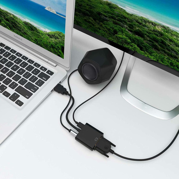 Переходник HDMI на VGA и AV с аудио конвертер для монитора проектора Full HD черный