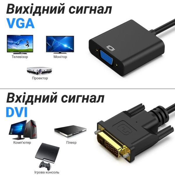 Переходник DVI VGA Addap DVI2VGA-01 видео адаптер для монитора проектора Full HD 1080p