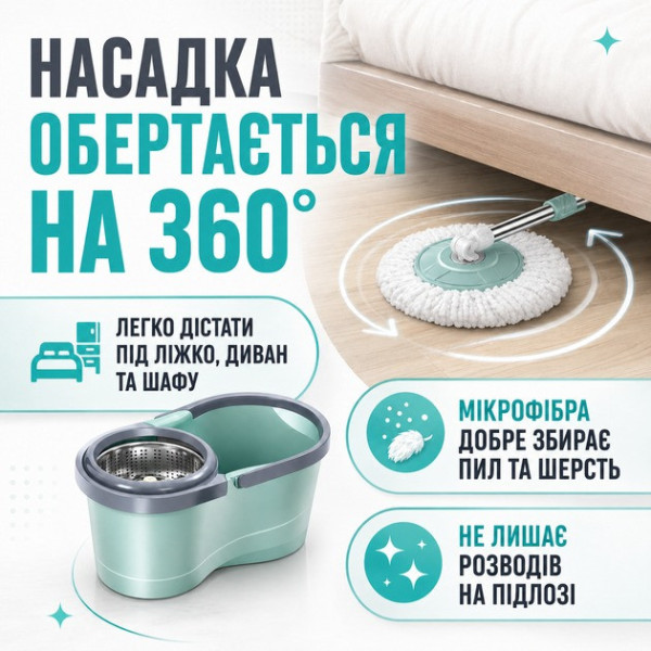 Швабра с ведром AND417-22 Turbo 360 автоматический отжим круглая насадка для влажной уборки